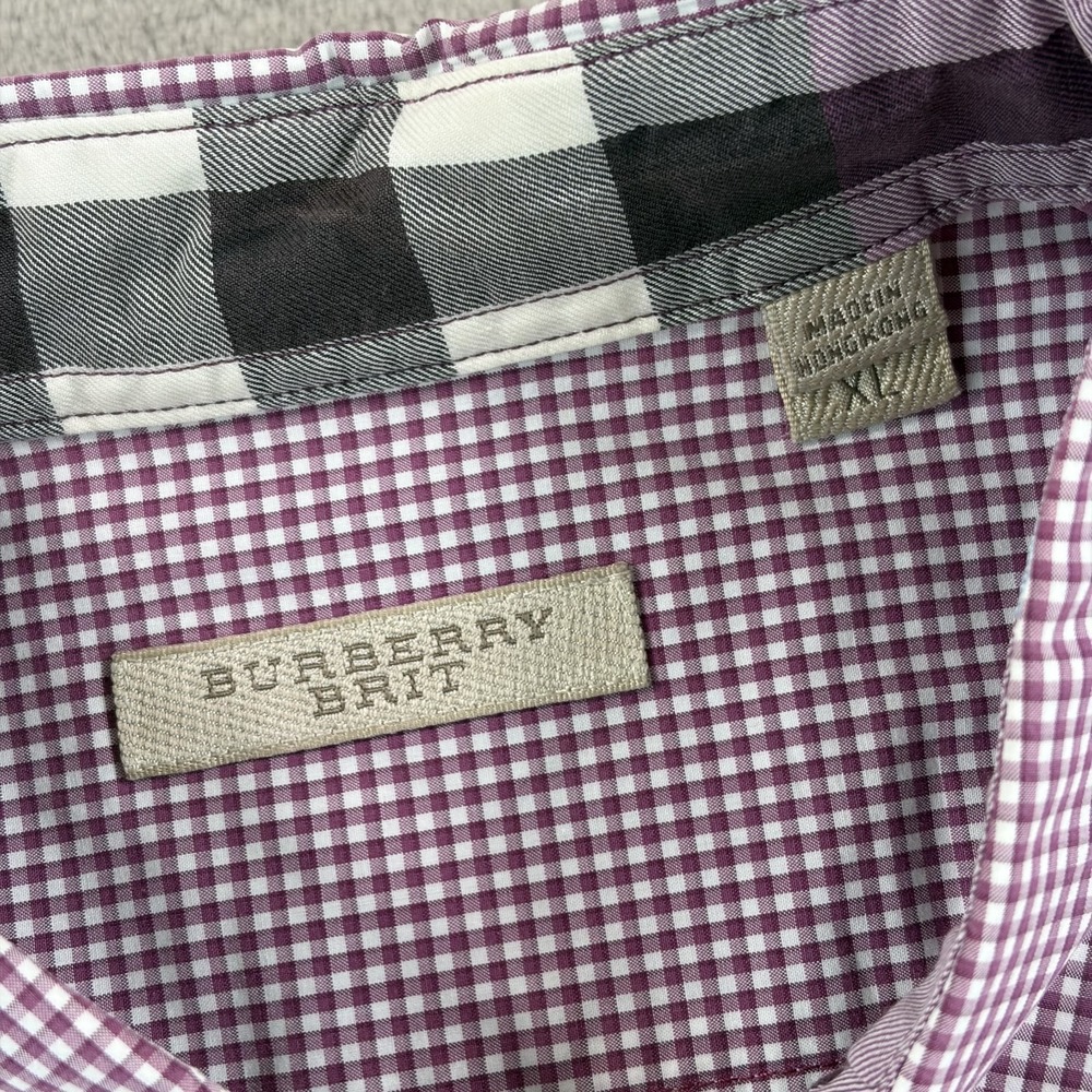 BURBERRY Brit Chest Logo Flip Cuffs Shirt in Wine Nova Check Men XL Designer - Picture 2 of 13